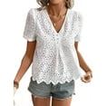 thumbnail image 1 of Women'S Summer Eyelet Tops 2025 Dressy Casual V Neck Flutter Sleeve Hollow Out Lace Embroidered Blouses Shirts White M, 1 of 9