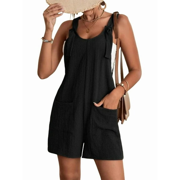 Women'S Summer Fashionable Short Jumpsuits, Casual Sleeveless Jumpsuits with Pockets Black XL