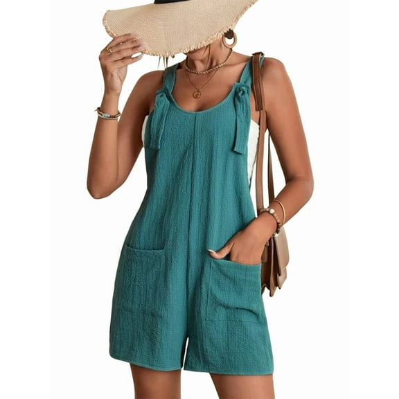 Women'S Summer Fashionable Short Jumpsuits, Casual Sleeveless Jumpsuits with Pockets Green M