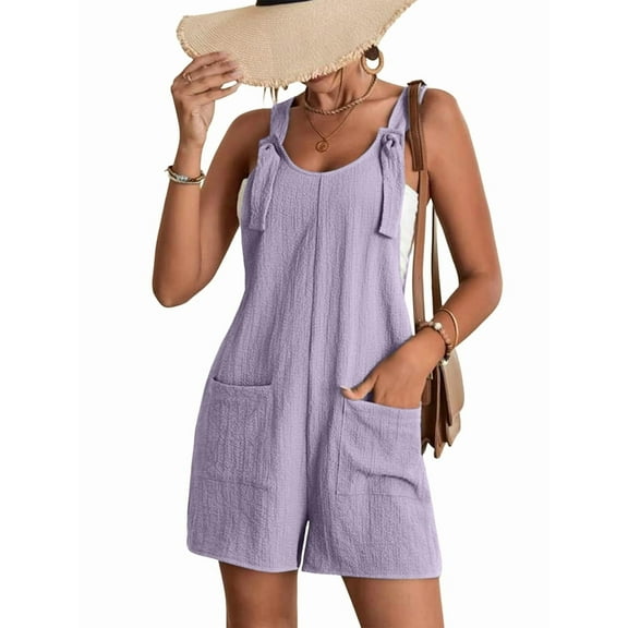 Women'S Summer Fashionable Short Jumpsuits, Casual Sleeveless Jumpsuits with Pockets Lavender  XL