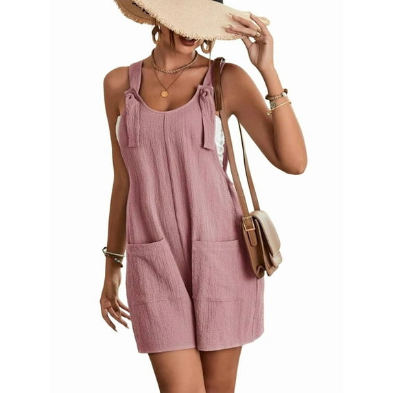 Women'S Summer Fashionable Short Jumpsuits, Casual Sleeveless Jumpsuits with Pockets Pink M