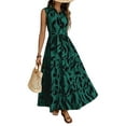 thumbnail image 1 of Women'S Summer Floral Maxi Dress Button Up Collar Tie Waist Tiered Ruffle Sleeveless Boho Dresses Green L, 1 of 9
