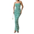 thumbnail image 1 of Women'S Summer Floral Maxi Dress Square Neck Mesh Ruched Bodycon Formal Wedding Guest Long Dresses Green M, 1 of 8