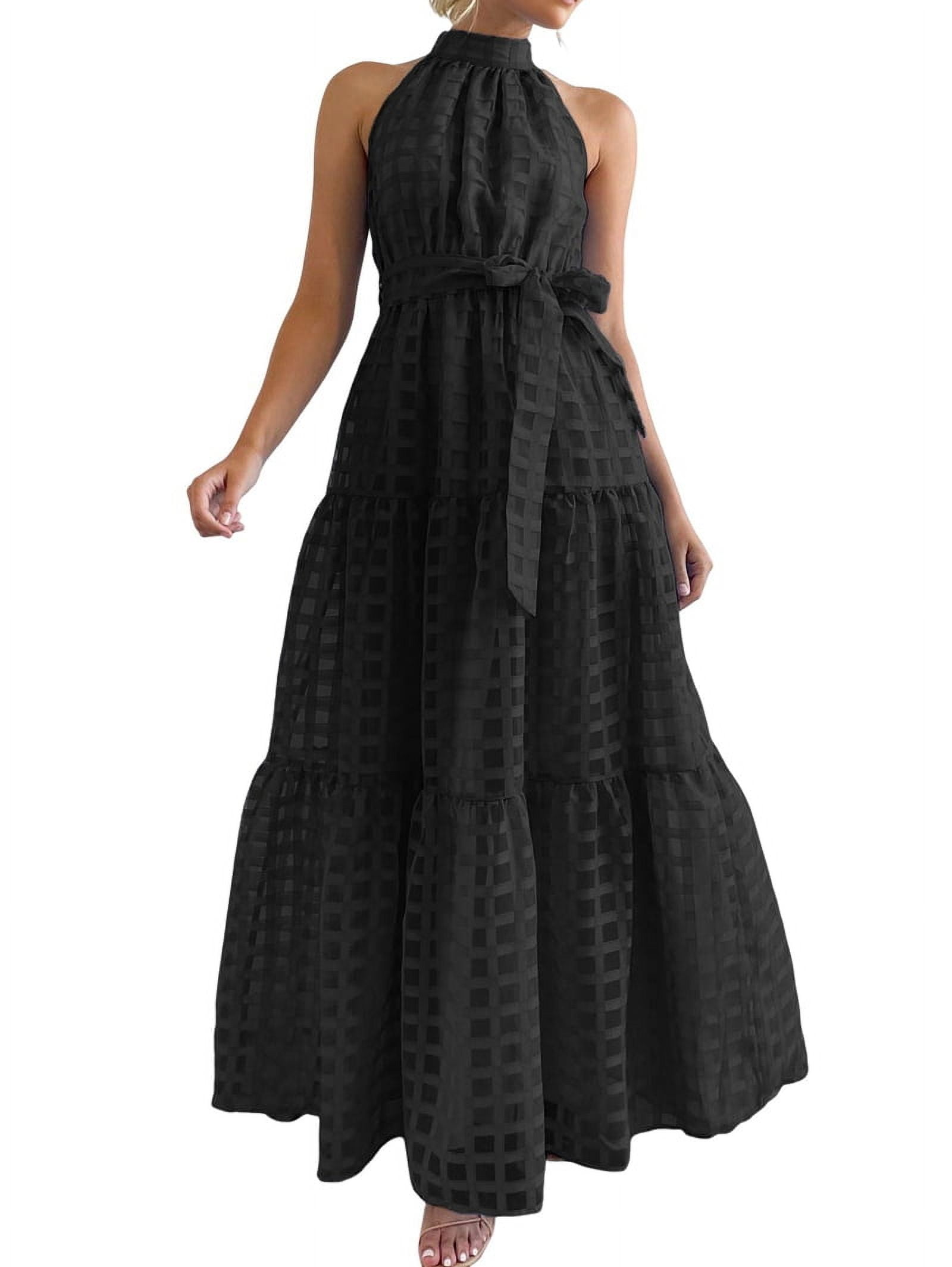 Womens Halter Neck Chiffon Dresses, Tunic Keyhole Zipper