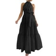 thumbnail image 1 of Women'S Summer Floral Maxi Sun Dress Sleeveless Halter Neck Flowy Ruffle Hem Long Boho Dresses with Belt Black L, 1 of 7