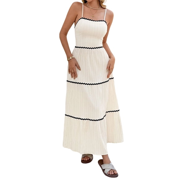 Women'S Summer Flowy Maxi Dress Casual Sleeveless Spaghetti Strap Ruffle Beach Long Dresses S