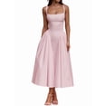 thumbnail image 1 of Women'S Summer Gingham Long Dress Corset Square Neck Lace Up Backless Casual Sundress Pink L, 1 of 9