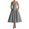 thumbnail image 1 of Women'S Summer Gingham Long Dress Corset Square Neck Lace Up Backless Casual Sundress, 1 of 9