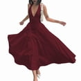 thumbnail image 1 of Women'S Summer Halter Dress Low Cut Sleeveless A Line Tulle Swing Corset Prom Formal Ball Gowns Wine Red M, 1 of 9