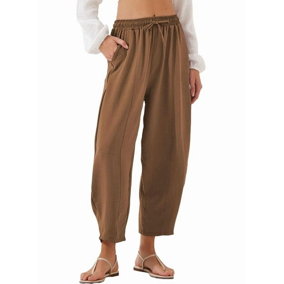 Women'S Summer High Waisted Baggy Pants Casual Ankle Length Trouser Slacks with Pockets Coffee Color S