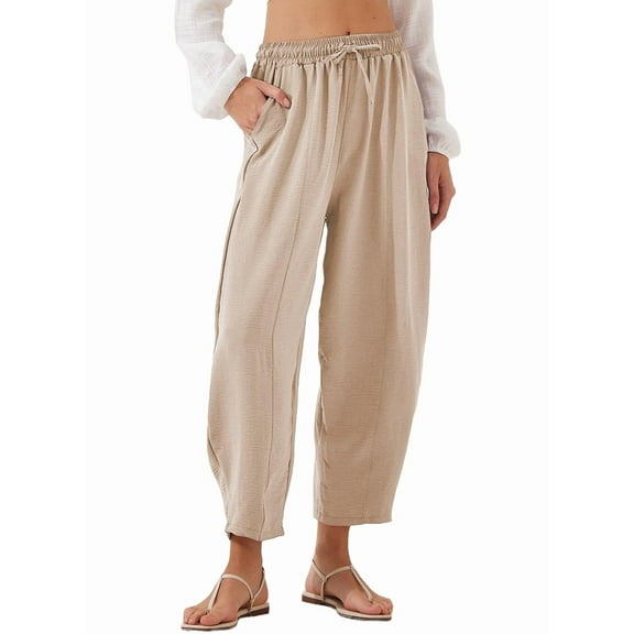 Women'S Summer High Waisted Baggy Pants Casual Ankle Length Trouser Slacks with Pockets XL