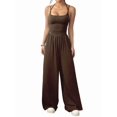 thumbnail image 1 of Women'S Summer Jumpsuit Spaghetti Strap One-Piece Outfit Wide Leg Baggy Pants Romper Coffee Brown XS, 1 of 8