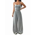 thumbnail image 1 of Women'S Summer Jumpsuit Spaghetti Strap One-Piece Outfit Wide Leg Baggy Pants Romper Light Gray XL, 1 of 8