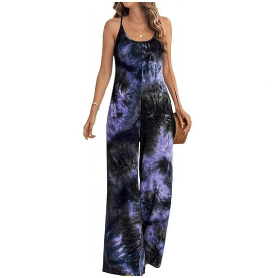 Women'S Summer Jumpsuits Boho Wide Leg Overalls Casual Loose Rompers with Pockets XXL
