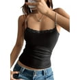 thumbnail image 1 of Women'S Summer Lace Trim Tops Spaghetti Strap Low Cut Ribbed Crop Tank Tops Y2K Going Out Black S, 1 of 9