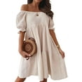 thumbnail image 1 of Women'S Summer Lantern Sleeves Ruffled Off Shoulder A-Line Dresses Apricot XXL, 1 of 9