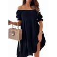 thumbnail image 1 of Women'S Summer Lantern Sleeves Ruffled Off Shoulder A-Line Dresses Black XL, 1 of 9