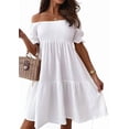 thumbnail image 1 of Women'S Summer Lantern Sleeves Ruffled Off Shoulder A-Line Dresses White L, 1 of 9