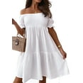 thumbnail image 1 of Women'S Summer Lantern Sleeves Ruffled Off Shoulder A-Line Dresses White L, 1 of 9