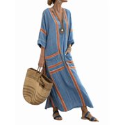 knee length dresses for ladies Alarik Linen Kaftan White main image 1
