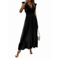 thumbnail image 1 of Women'S Summer Maxi Dress Elegant V Neck Ruffle Flowing Sleeves Waist Pleated Flowing Wedding Guest Dress Black L, 1 of 5