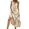 thumbnail image 1 of Women'S Summer Maxi Dress Floral Tie Front Casual Boho Beach Flowy Sundress White 1 S, 1 of 9