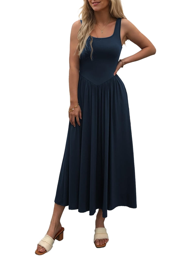 Women'S Summer Maxi Dress Sleeveless Square Neck Casual Beach Sundress with Pockets, Flowy Patchwork Knit Navy Blue L - Walmart.com Women'S Summer Maxi Dress Sleeveless Square Neck Casual Beach Sundress with Pockets, Flowy Patchwork Knit Navy Blue L - Walmart.com