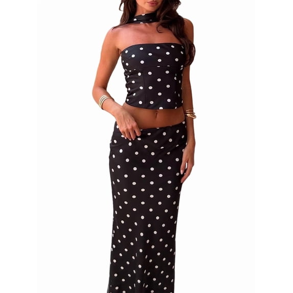 Women'S Summer Maxi Skirt Set 2 Piece Vacation Set Strapless Crop Tube Top and Skirt Sets Going Out Outfit