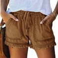 thumbnail image 1 of Women'S Summer Mid Waist Elastic Denim Shorts Stretchy Short Casual Hot Pants with Pockets Khaki M, 1 of 10