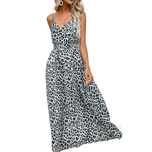 Women'S Summer Midi Boho Dresses Casual Floral Spaghetti Straps Lace Up Dress Flowy Aline Beach Sundress White S