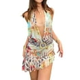 thumbnail image 1 of Women'S Summer Mini Dress Cheetah Halter Dresses Ruffle Hem Vacation Outfit As shown M, 1 of 8