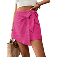 thumbnail image 1 of Women'S Summer Mini Wrap Shorts Knot High Waist Belted Skorts Zipper Casual Loose Skirt Rose Red M, 1 of 7