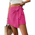 thumbnail image 1 of Women'S Summer Mini Wrap Shorts Knot High Waist Belted Skorts Zipper Casual Loose Skirt Rose Red S, 1 of 7