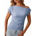thumbnail image 1 of Women'S Summer Off the Shoulder Crop Tops Ribbed Going Out Fitting T Shirts Y2k Clothes Sky Blue S, 1 of 7