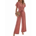 thumbnail image 1 of Women'S Summer Outfits V Neck Cap Sleeve Crop Top Wide Leg Pant Sets Pink XL, 1 of 9