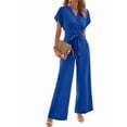 thumbnail image 1 of Women'S Summer Outfits V Neck Cap Sleeve Crop Top Wide Leg Pant Sets Royal Blue XXL, 1 of 9