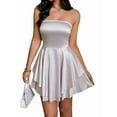 thumbnail image 1 of Women'S Summer Party Tube Top Dress Cocktail Dress Tube Ruffle Ruffle Mini Dress Champagne S, 1 of 9