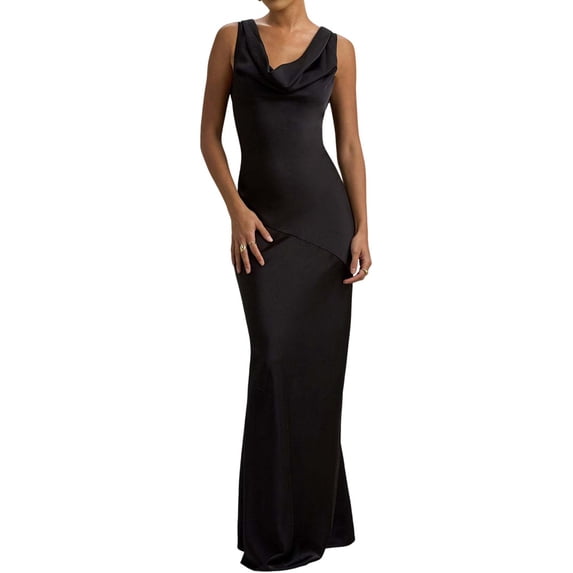 Women'S Summer Satin Backless Elegant Dress Sleeveless Cowl Neck Party Formal Maxi Dresses