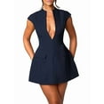 thumbnail image 1 of Women'S Summer Sexy- Cap Sleeve Deep V Neck Zipper A-Line Mini Dress Hollow Bodycon Night Out Party Dress Navy Blue S, 1 of 7