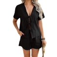 thumbnail image 1 of Women'S Summer Short Sets Front Tie V Neck Shirt Tops Matching Casual Shorts 2 Piece Outfits Black XL, 1 of 9