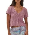 thumbnail image 1 of Women'S Summer Short Sleeve Crochet Shrug Tie Front Open Knit Cropped Cardigan Sweater Cover Up Light Purple S, 1 of 8