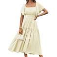 thumbnail image 1 of Women'S Summer Short Sleeve Square Neck Smocked Waist Casual Vacation Tiered Flowy Maxi Dress M, 1 of 6
