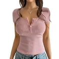 thumbnail image 1 of Women'S Summer Short Sleeve U Neck T Shirts Casual Ribbed Button Henley Knit Tops Blouse Pink M, 1 of 9