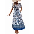 thumbnail image 1 of Women'S Summer Short Sleeves Boho Floral Print Tiered Casual Flowy Long Maxi Dress Blue L, 1 of 10