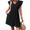 thumbnail image 1 of Women'S Summer Short Sundress Casual V Neck Ruffle Sleeve Mini Dress with Pockets Black L, 1 of 9