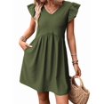 thumbnail image 1 of Women'S Summer Short Sundress Casual V Neck Ruffle Sleeve Mini Dress with Pockets Green S, 1 of 9