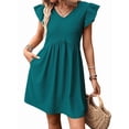 thumbnail image 1 of Women'S Summer Short Sundress Casual V Neck Ruffle Sleeve Mini Dress with Pockets XL, 1 of 9