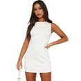 thumbnail image 1 of Women'S Summer Sleeveless Boat Neck Mini Dress Slim Fit Party Club Bodycon Dresses Cream White XL, 1 of 5