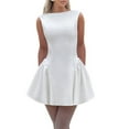 thumbnail image 1 of Women'S Summer Sleeveless Crew Neck Backless A-Line Mini Party Prom Dress White S, 1 of 10