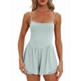 thumbnail image 1 of Women'S Summer Sleeveless Rompers Spaghetti Strap Double Lined Shorts Jumpsuit  Outfits Light Blue S, 1 of 7